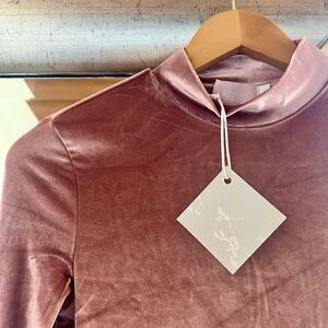 Crushed velvet pink mock neck midi dress with slit!